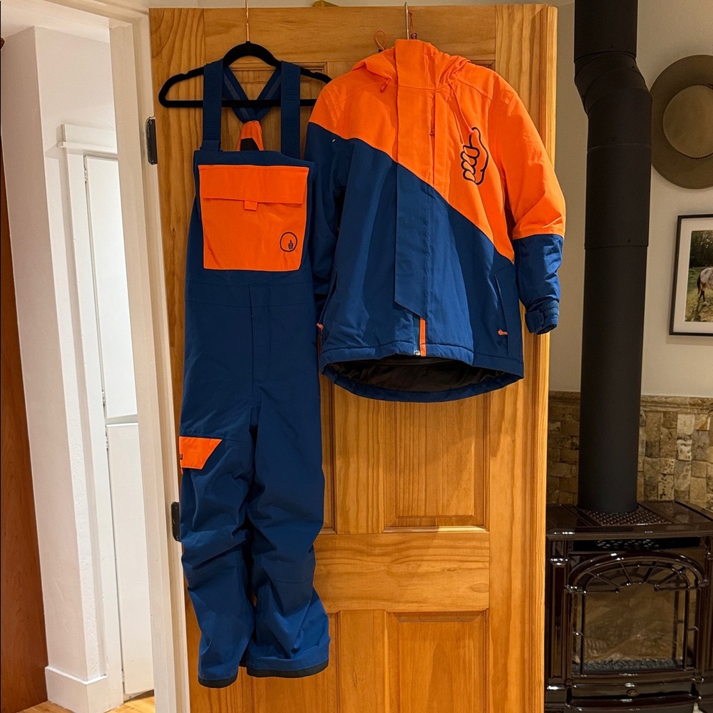 Kids Blue and Orange Jacket & Bib Set